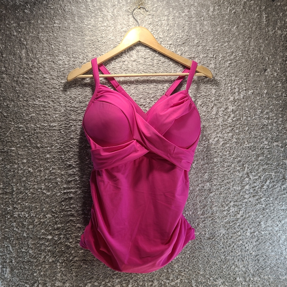 Mycoco Hot Pink Tankini Swim Top Plus Size 14 Tropical Beach Underwired‎ Padded